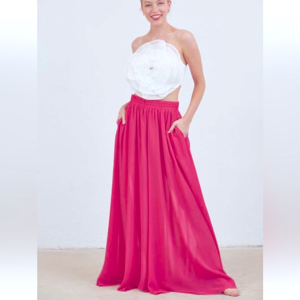 Elegant Pink Maxi Wide Leg Pants